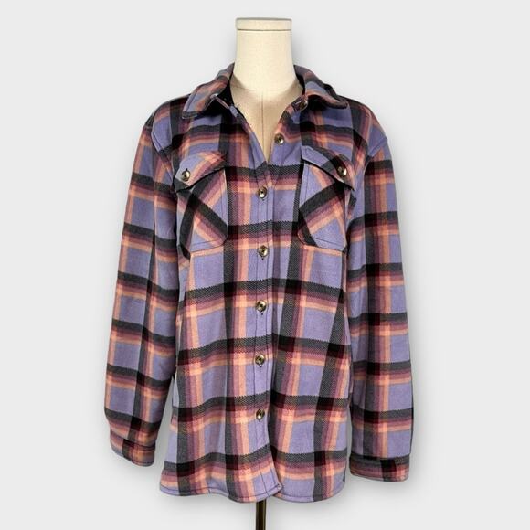 Sage Collective Sherpa Lined Plaid Shacket Size Large - Picture 1 of 7